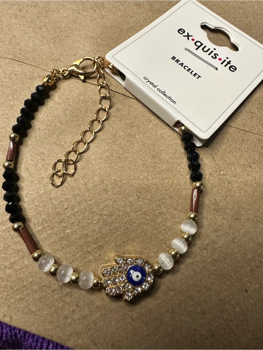 Gold Hamsa Beaded Bracelet with Blue Accent